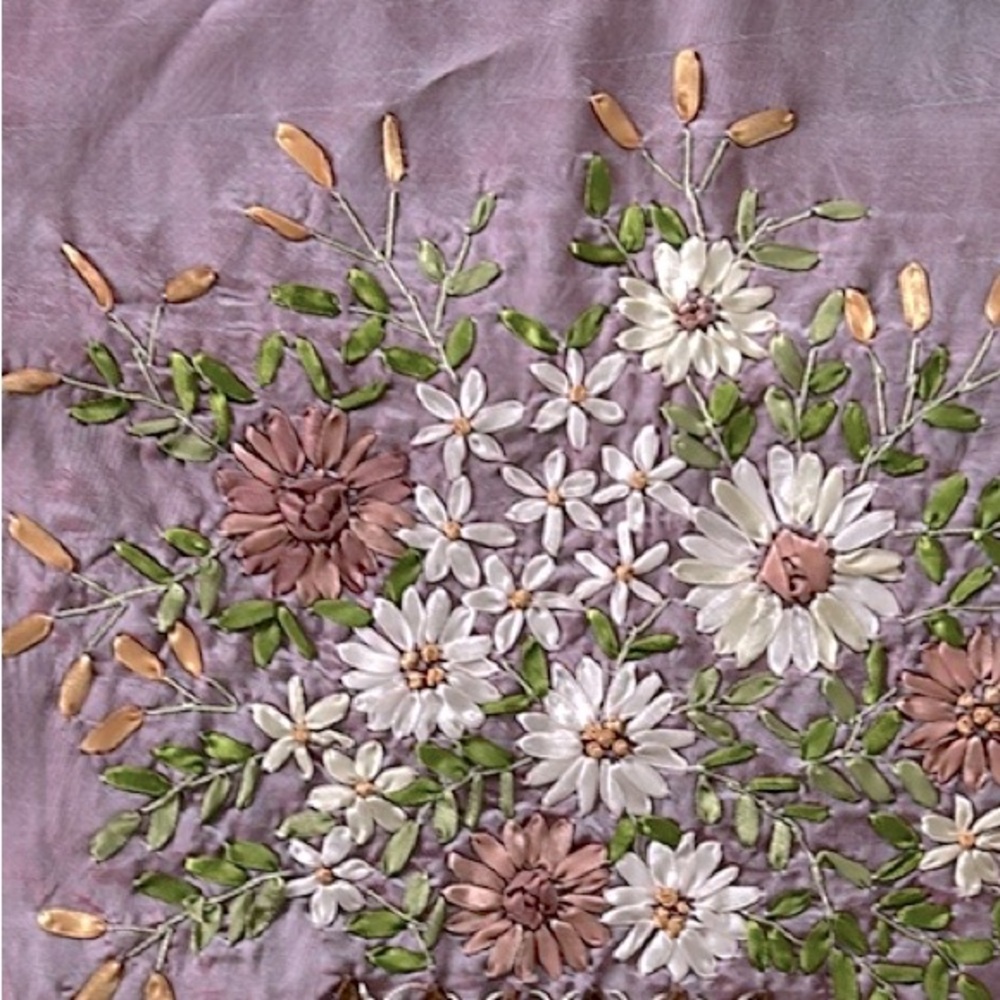 Silk Embroidered Floral Purple Cushion Cover - Picture 2 of 6